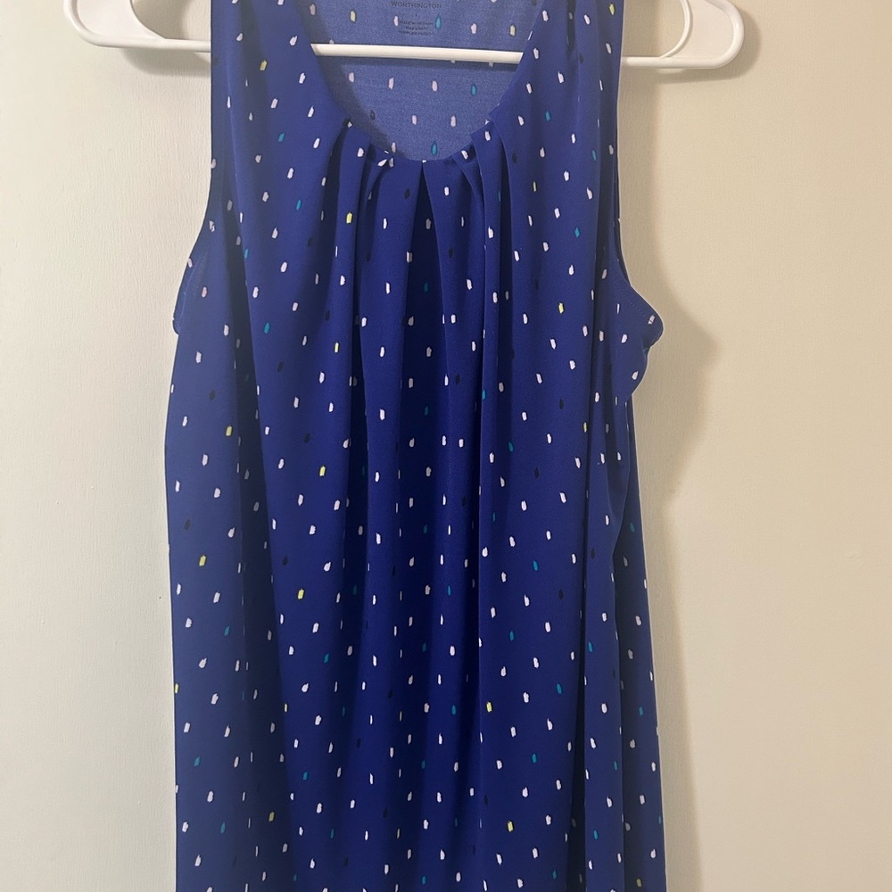 Worthington Yellow and Blue Pleated Sleeveless Tank Top